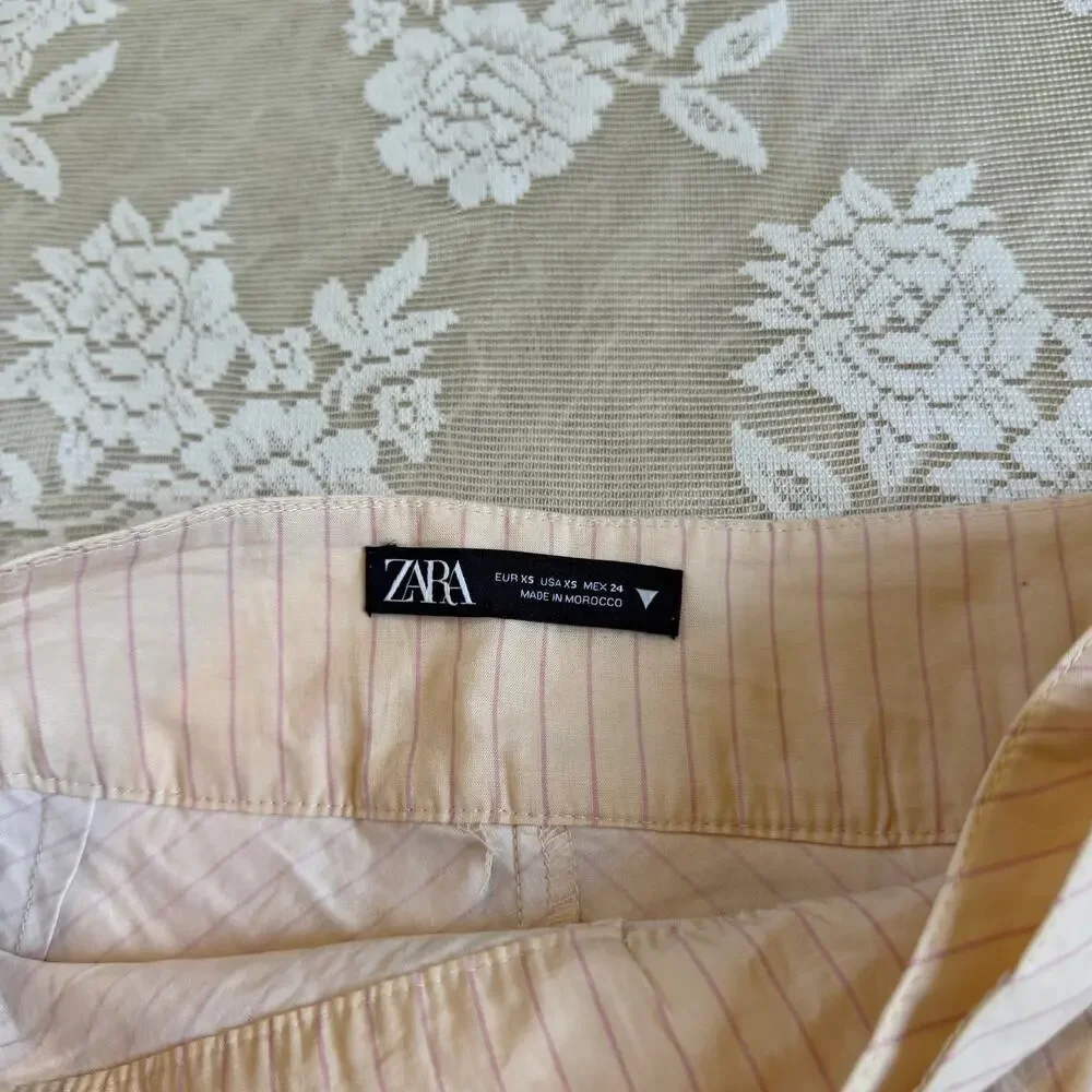 Zara Pink Pinstripe Pleated Mini Skirt Size XS